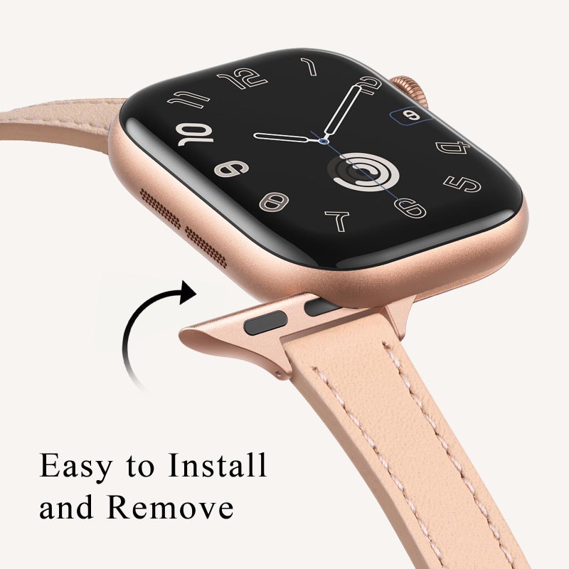 STIROLL Slim Leather Bands Compatible with Apple Watch Band 38mm 40mm 42mm 44mm, Top Grain Leather Watch Thin Wristband for iWatch SE Series 6/5/4/3/2/1 (Pale pink with Rose Gold, 38mm/40mm) - Image 3